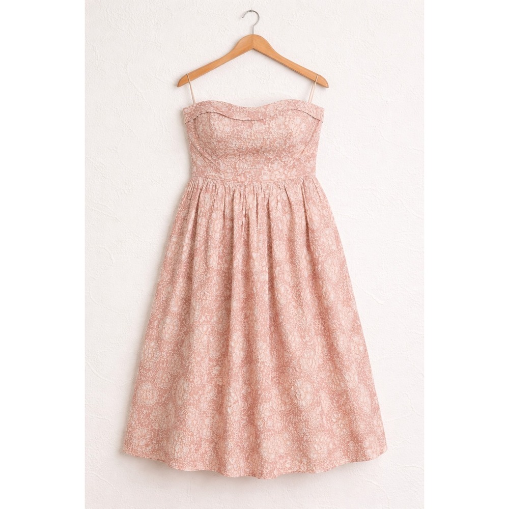 Plus Size Strapless Pink Brocade Midi Dress Floral A-Line Party 2X 3X Spring
